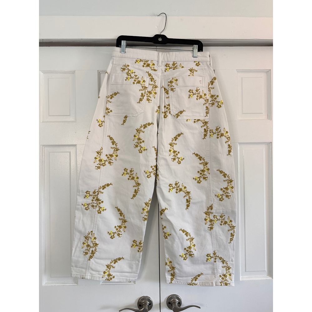 Pilcro Heritage Curve Mid-Rise Tapered Barrel Jeans White Floral Embroidered 8 - Picture 7 of 8